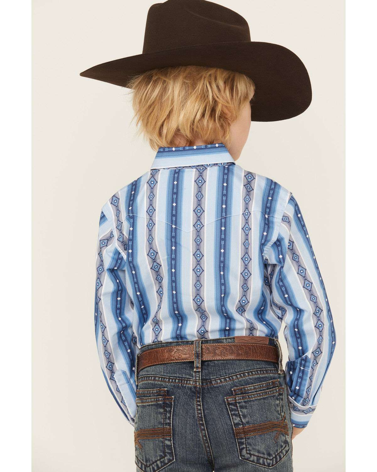 BOY'S WRANGLER LONG SLEEVE SHIRT BLUE 112359432 Laherradurawwnc.com