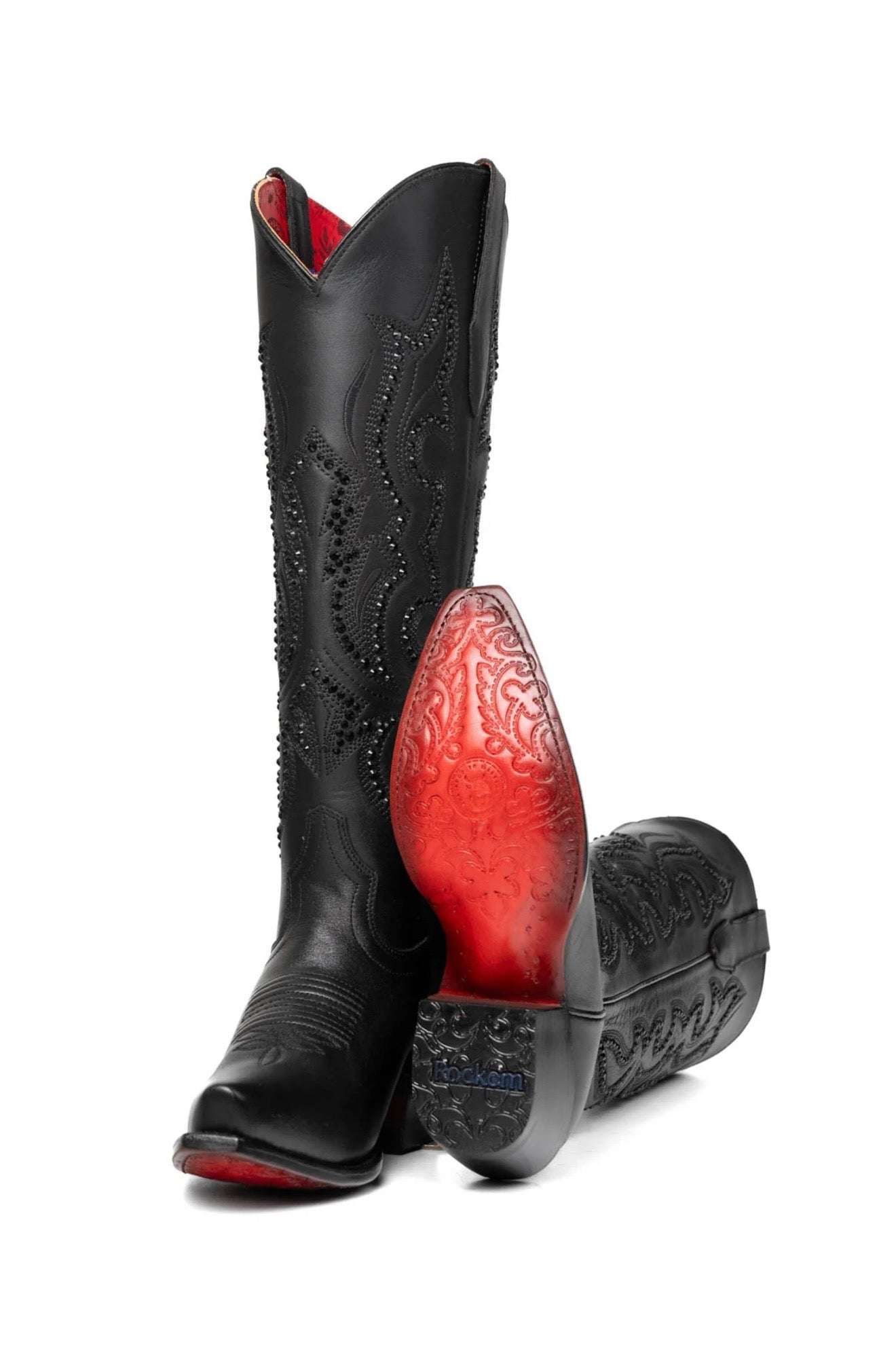 ROCKEM MARBELLA TALL GLAZE BLACK SNIP TOE RED BOTTOM Laherradurawwnc.com