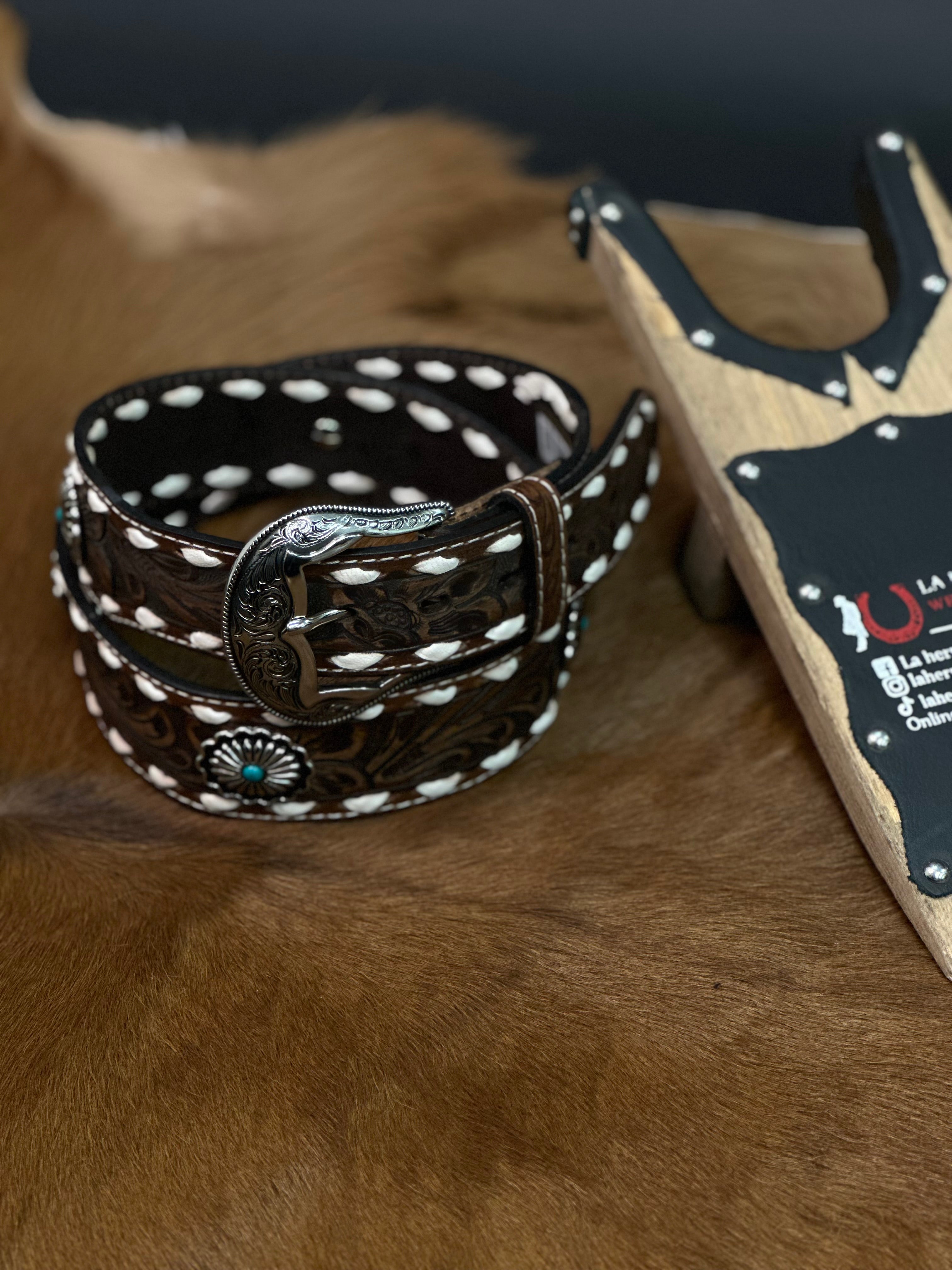 WOMEN BELT BORWN TOOLED -N320004708