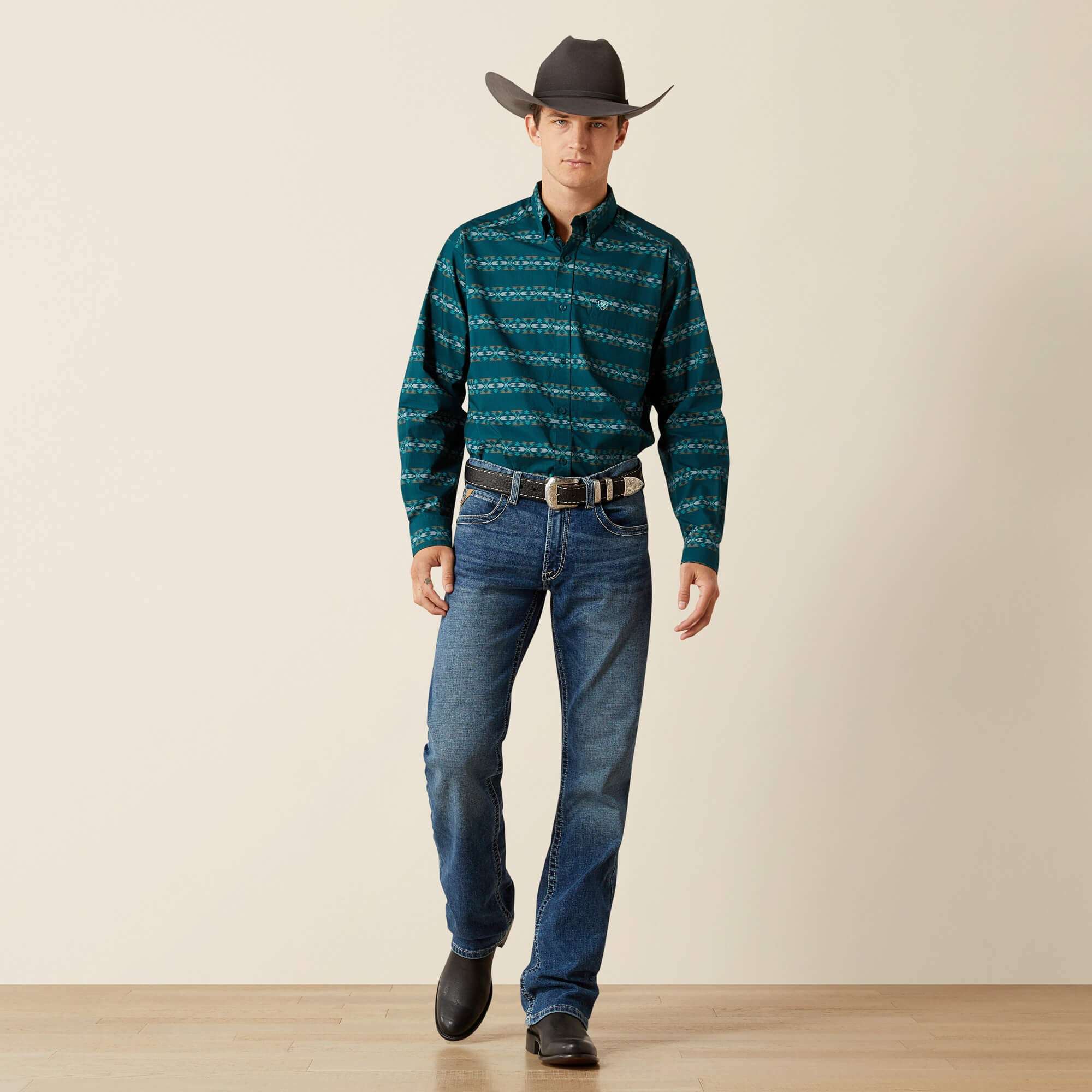 ARIAT MENS BRANDO TEAL LONG SLEEVE SHIRT CLASSIC FIT 10062210 Laherradurawwnc.com