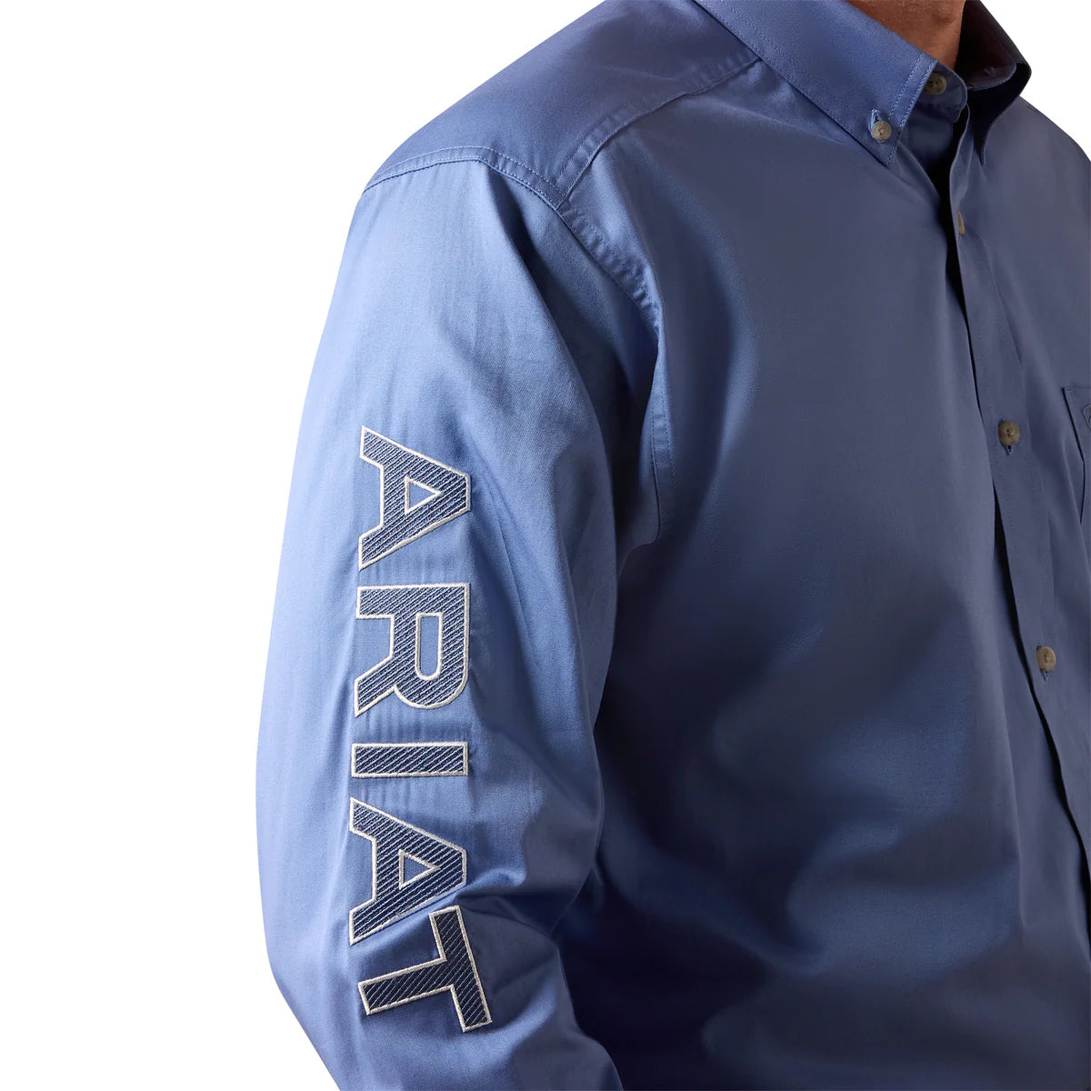 ARIAT MENS TEAM LOGO LIGHTWEIGHT TWILL LS SHRT COLONIAL BLUE/WHITE 10073660