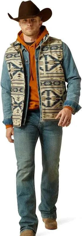 ARIAT MENS WHITE PEPPER SOUTHWEST LOGO SOFTSHELL VEST 10062590 Laherradurawwnc.com