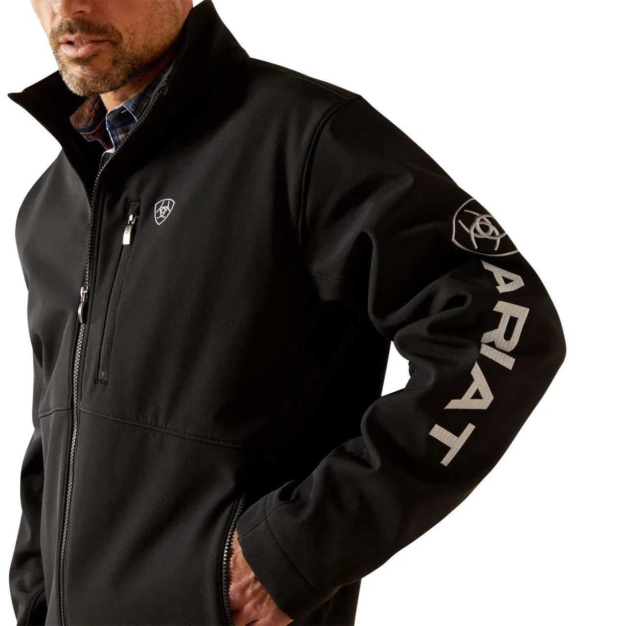ARIAT MENS BLACK QUILTED LOGO SOFTSHELL JACKET 10062578 Laherradurawwnc.com