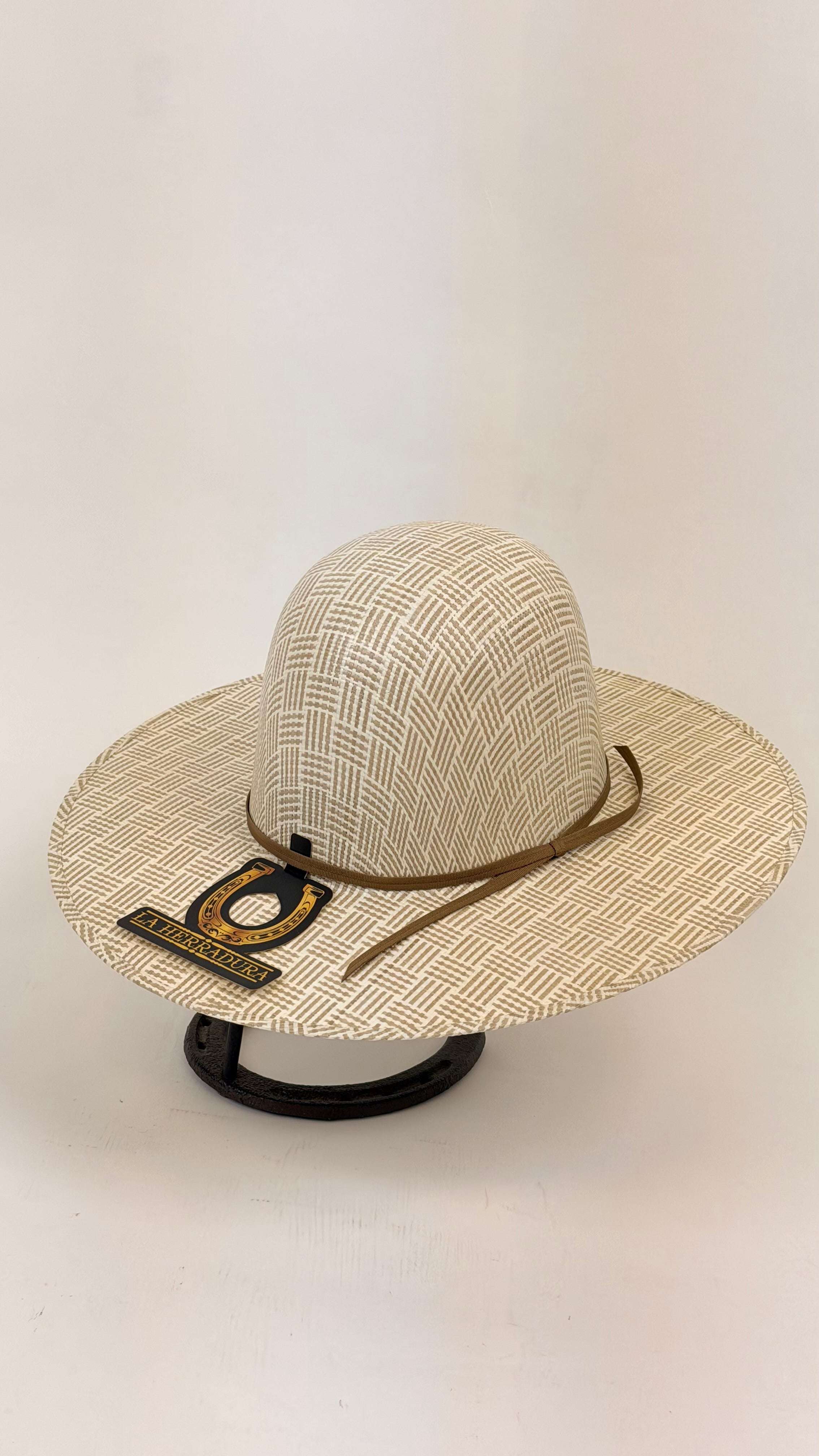 Beige sun hat with a black band