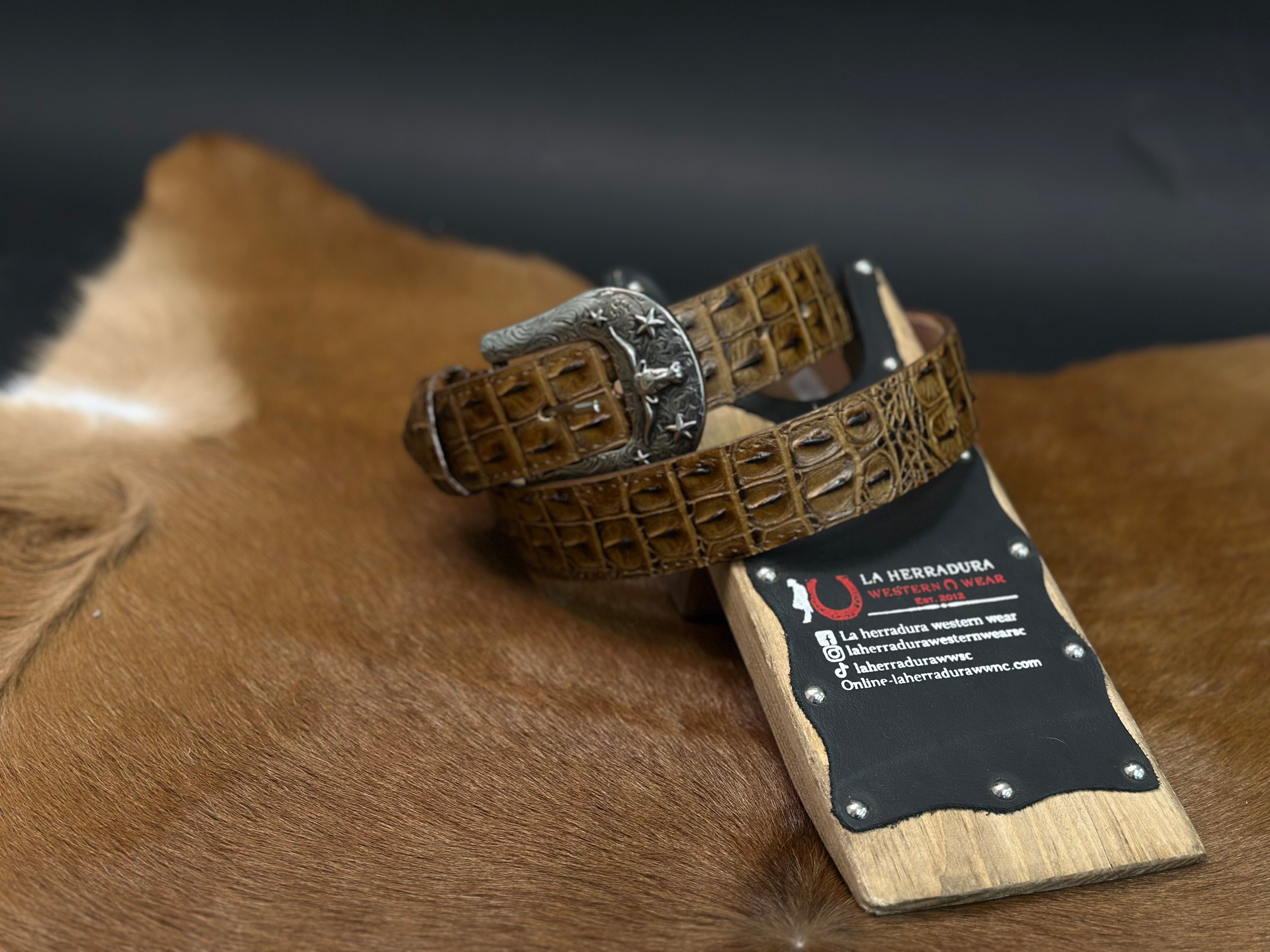 ROCKEM UNISEX CAIMAN SKIN DARK TAN BELT