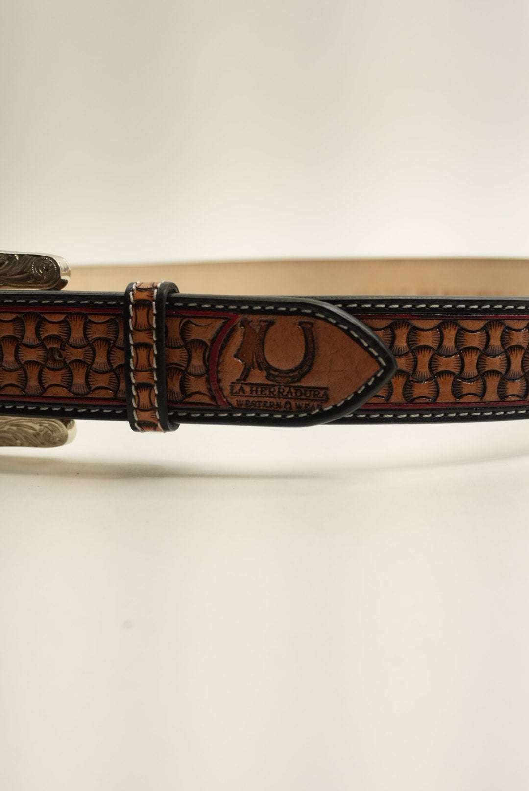 LA HERRADURA THIN WOVEN TAN BELT AZTEC RED/GREY NEW DESIGN Laherradurawwnc.com
