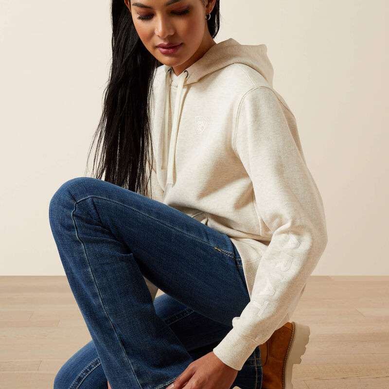 ARIAT WOMENS LOGO 2.0 HOODIE OATMEAL HEATHER 10062270 Laherradurawwnc.com