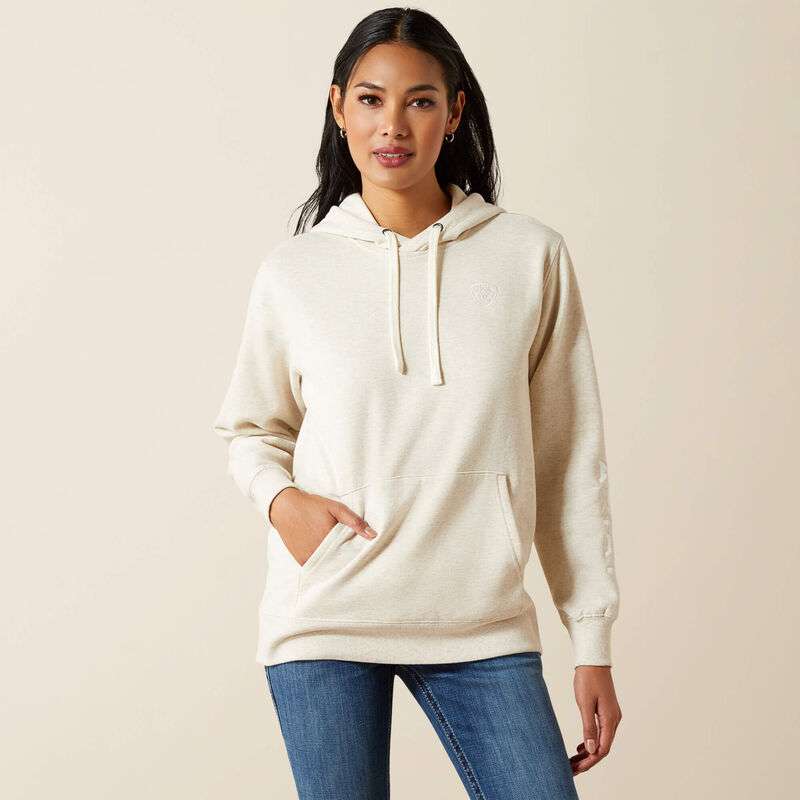 ARIAT WOMENS LOGO 2.0 HOODIE OATMEAL HEATHER 10062270 Laherradurawwnc.com