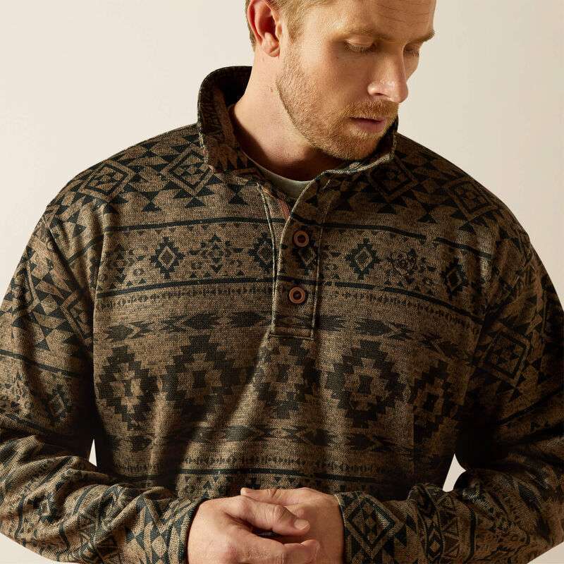 ARIAT LIGHT BROWN SOUTHWEST CALDWELL LOGO 1/4 ZIP UP SWEATER- 10062482 Laherradurawwnc.com