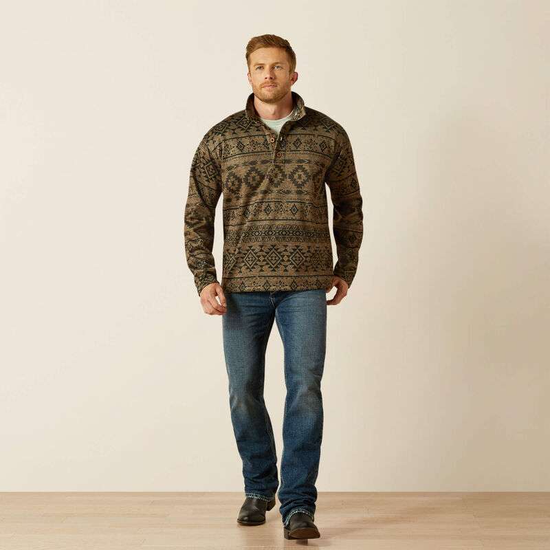 ARIAT LIGHT BROWN SOUTHWEST CALDWELL LOGO 1/4 ZIP UP SWEATER- 10062482 Laherradurawwnc.com