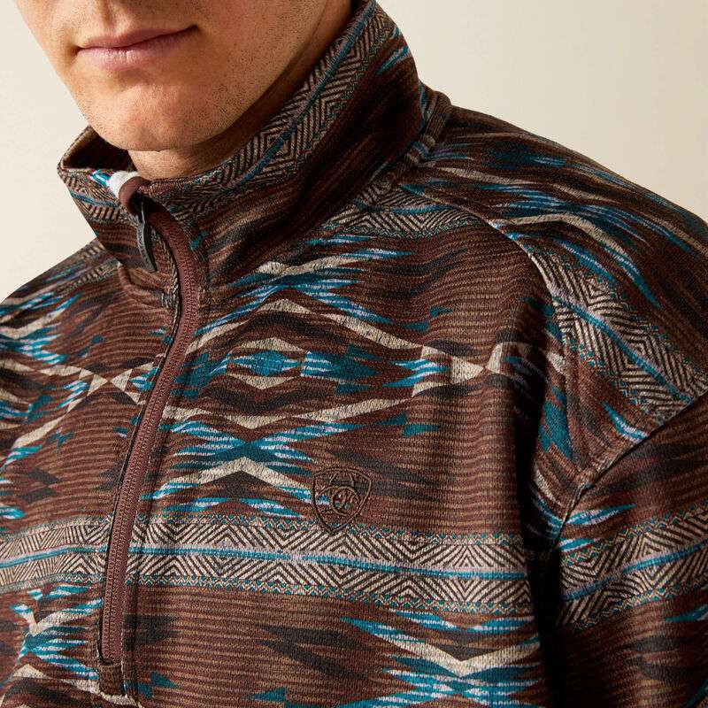ARIAT BROWN SOUTHWEST CALDWELL LOGO 1/4 ZIP UP SWEATER- 10062620 Laherradurawwnc.com