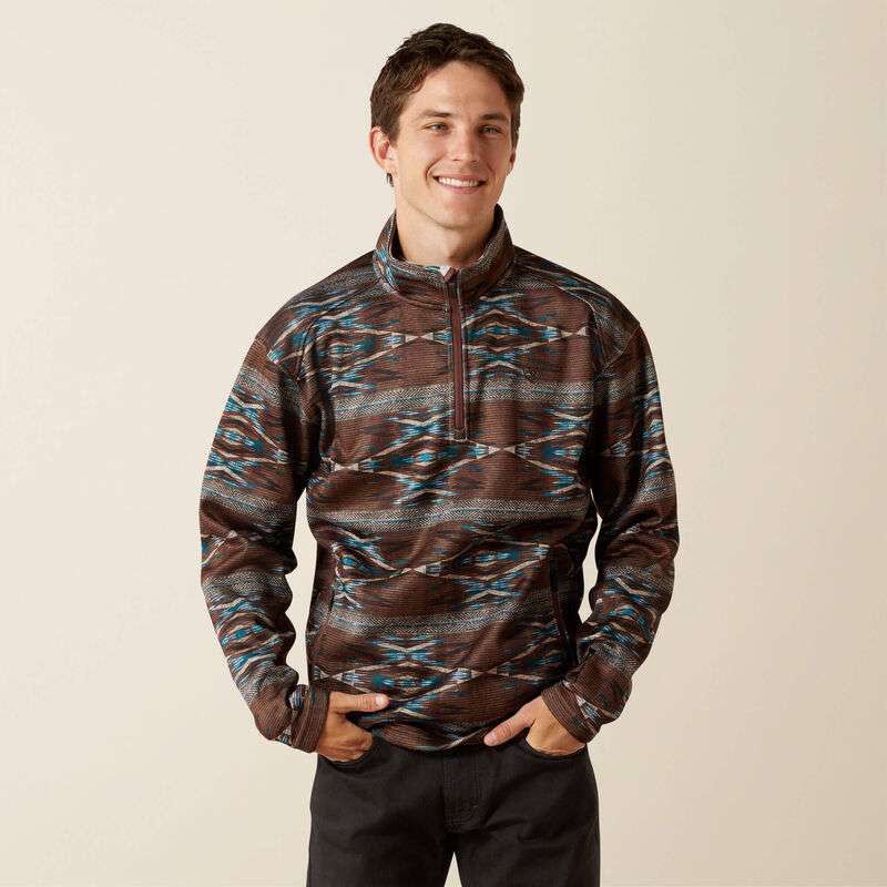 ARIAT BROWN SOUTHWEST CALDWELL LOGO 1/4 ZIP UP SWEATER- 10062620 Laherradurawwnc.com