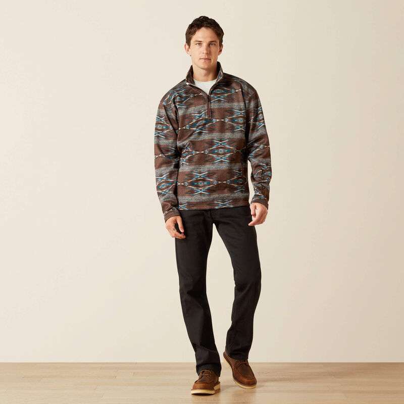 ARIAT BROWN SOUTHWEST CALDWELL LOGO 1/4 ZIP UP SWEATER- 10062620 Laherradurawwnc.com