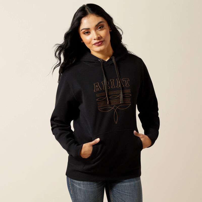ARIAT WOMENS BOOTED LOGO HOODIE BLACK 10062734 Laherradurawwnc.com