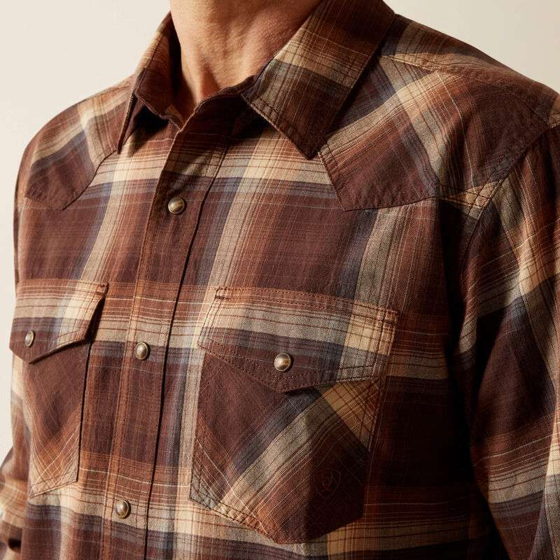 ARIAT MEN BROWN HODGERS RETRO SNP LS SHIRT-10065759 Laherradurawwnc.com
