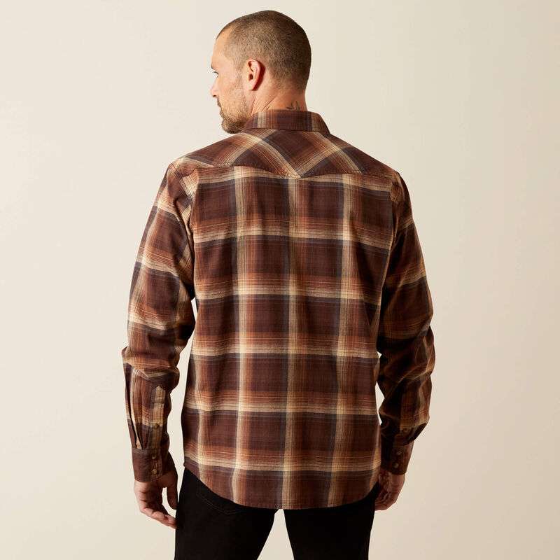 ARIAT MEN BROWN HODGERS RETRO SNP LS SHIRT-10065759 Laherradurawwnc.com