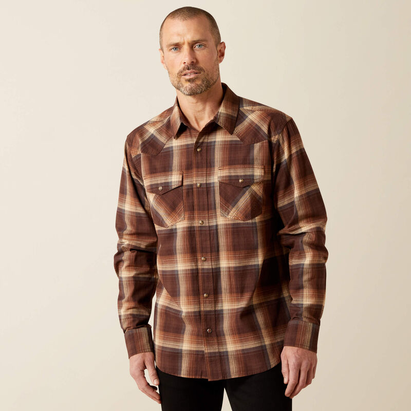 ARIAT MEN BROWN HODGERS RETRO SNP LS SHIRT-10065759