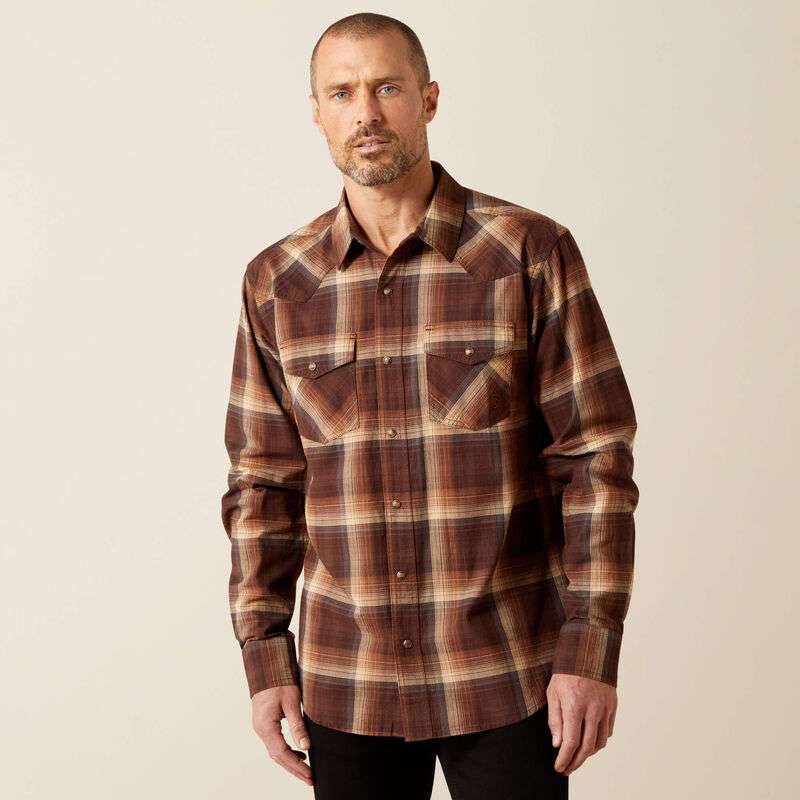 ARIAT MEN BROWN HODGERS RETRO SNP LS SHIRT-10065759 Laherradurawwnc.com
