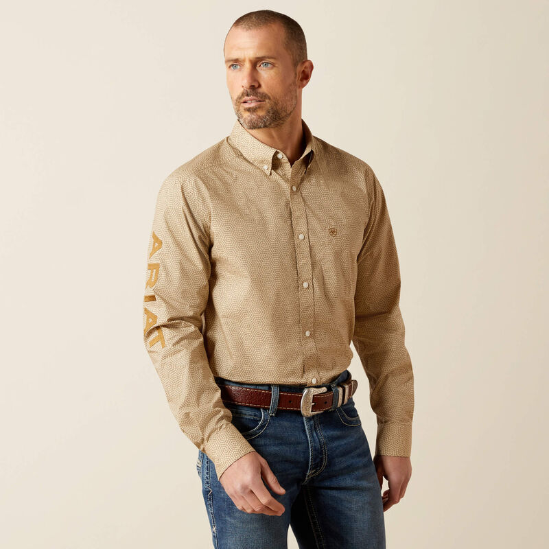 ARIAT MEN KHAKI /LIGHT BROWN TEAM PENN FTD LS SHIRT -10065812