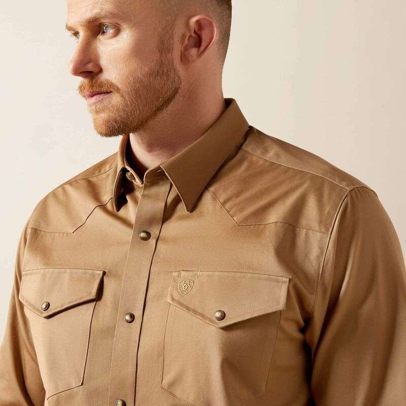 ARIAT KHAKI SOLID TWILL FTD SNP LS SHIRT -10065873 Laherradurawwnc.com