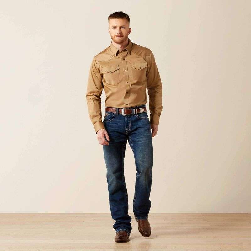 ARIAT KHAKI SOLID TWILL FTD SNP LS SHIRT -10065873 Laherradurawwnc.com