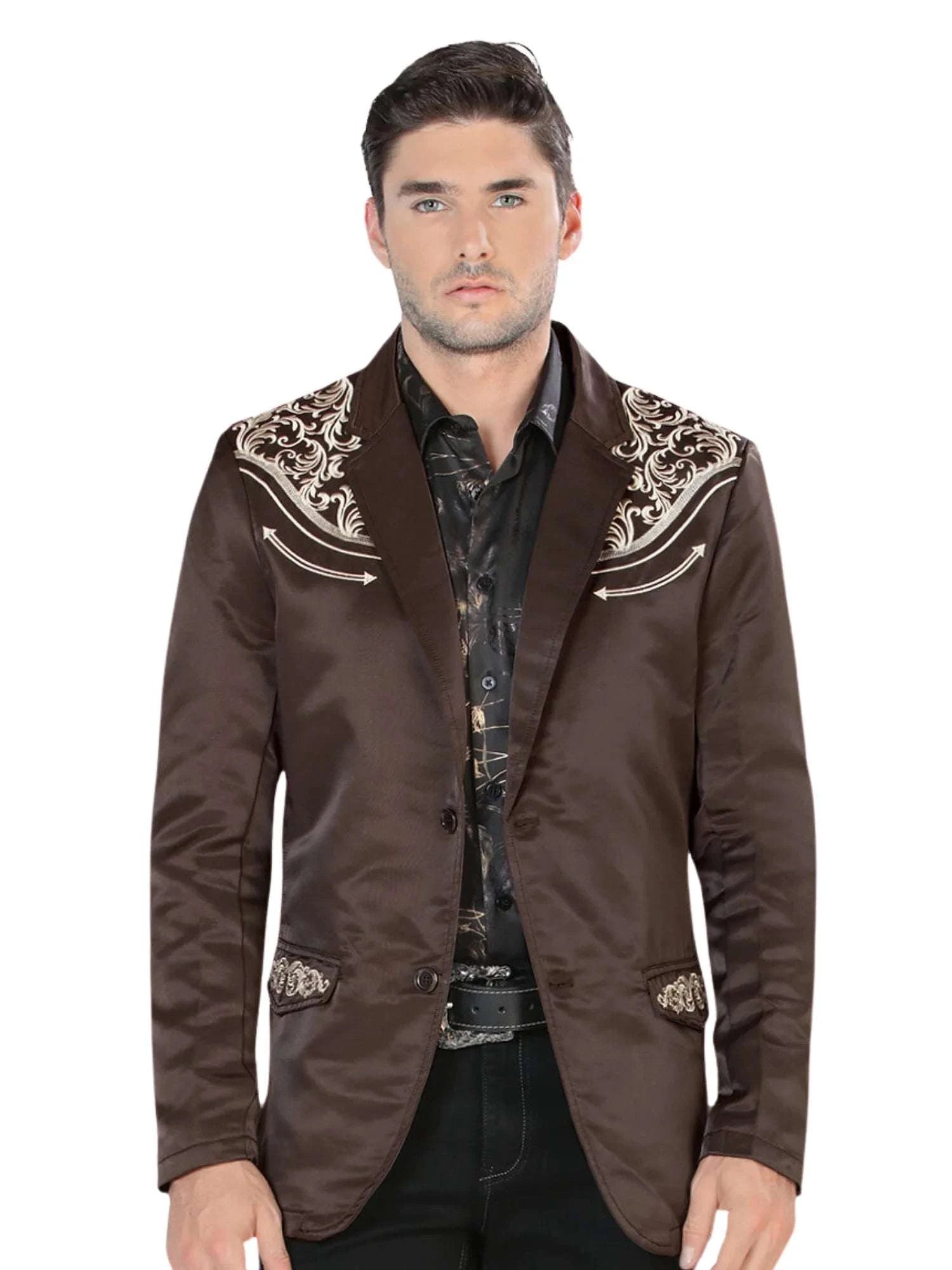 LAMASINI BROWN TAN EMBROIDERED BLAZER LAM494 Laherradurawwnc.com