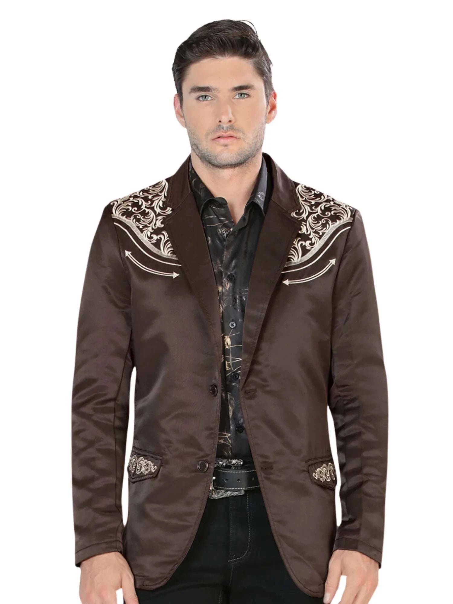 LAMASINI BROWN TAN EMBROIDERED BLAZER LAM494 Laherradurawwnc.com