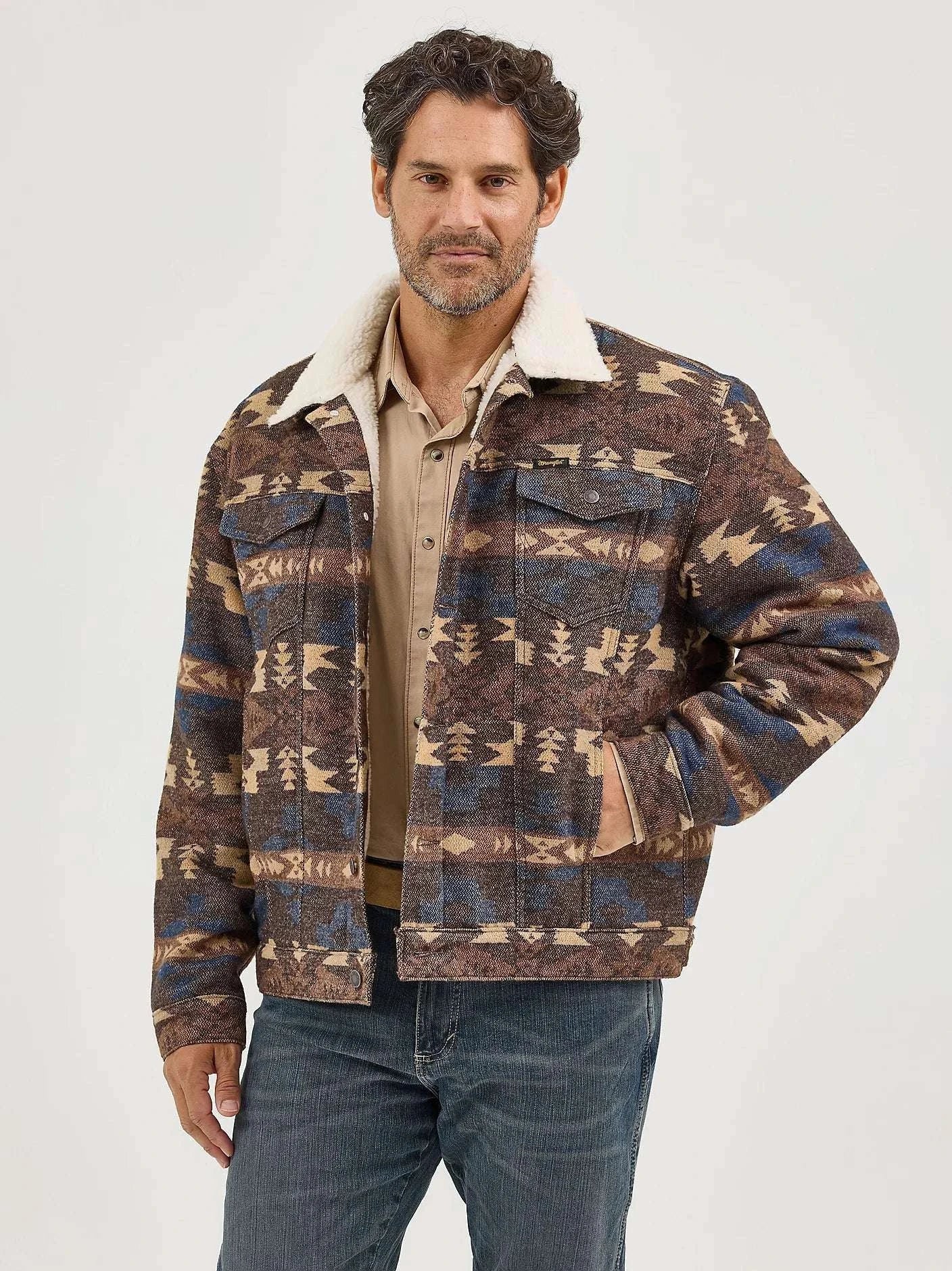 MEN'S WRANGLER SHERPA LINED JACQUARD PRINT JACKET 112368213 Laherradurawwnc.com