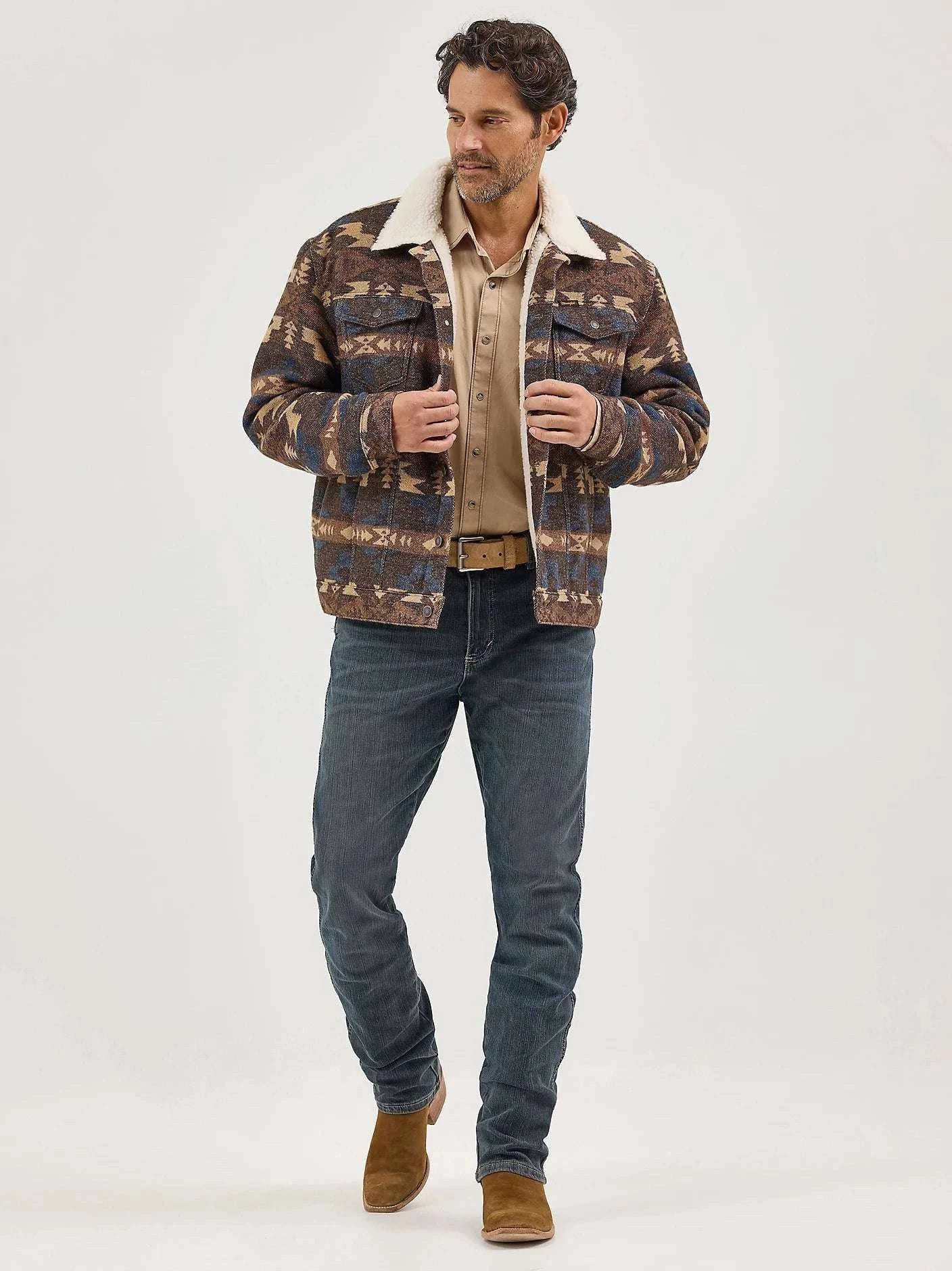 MEN'S WRANGLER SHERPA LINED JACQUARD PRINT JACKET 112368213 Laherradurawwnc.com