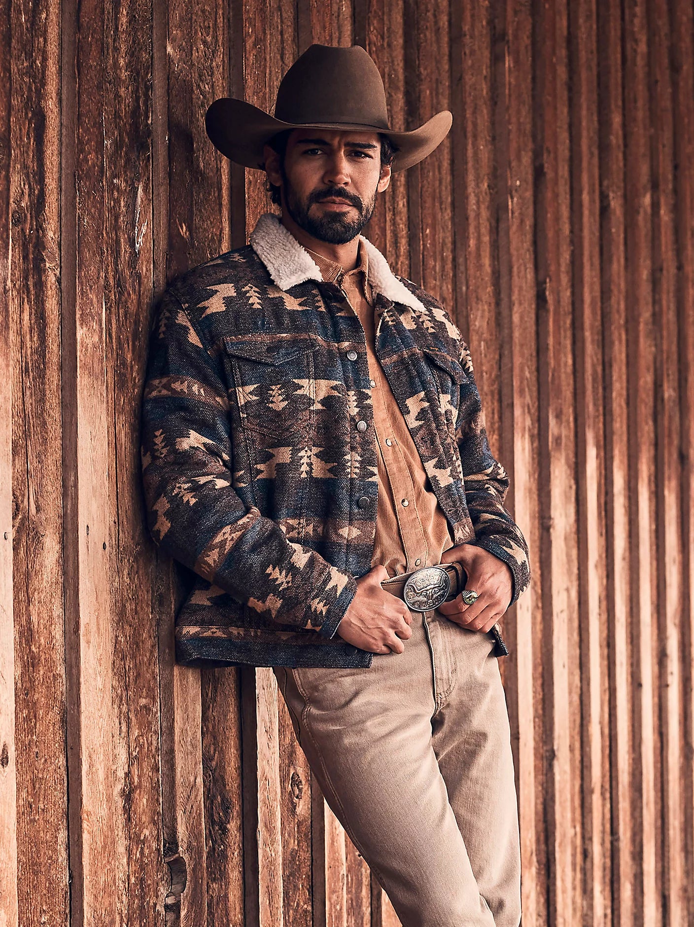 MEN'S WRANGLER SHERPA LINED JACQUARD PRINT JACKET 112368213