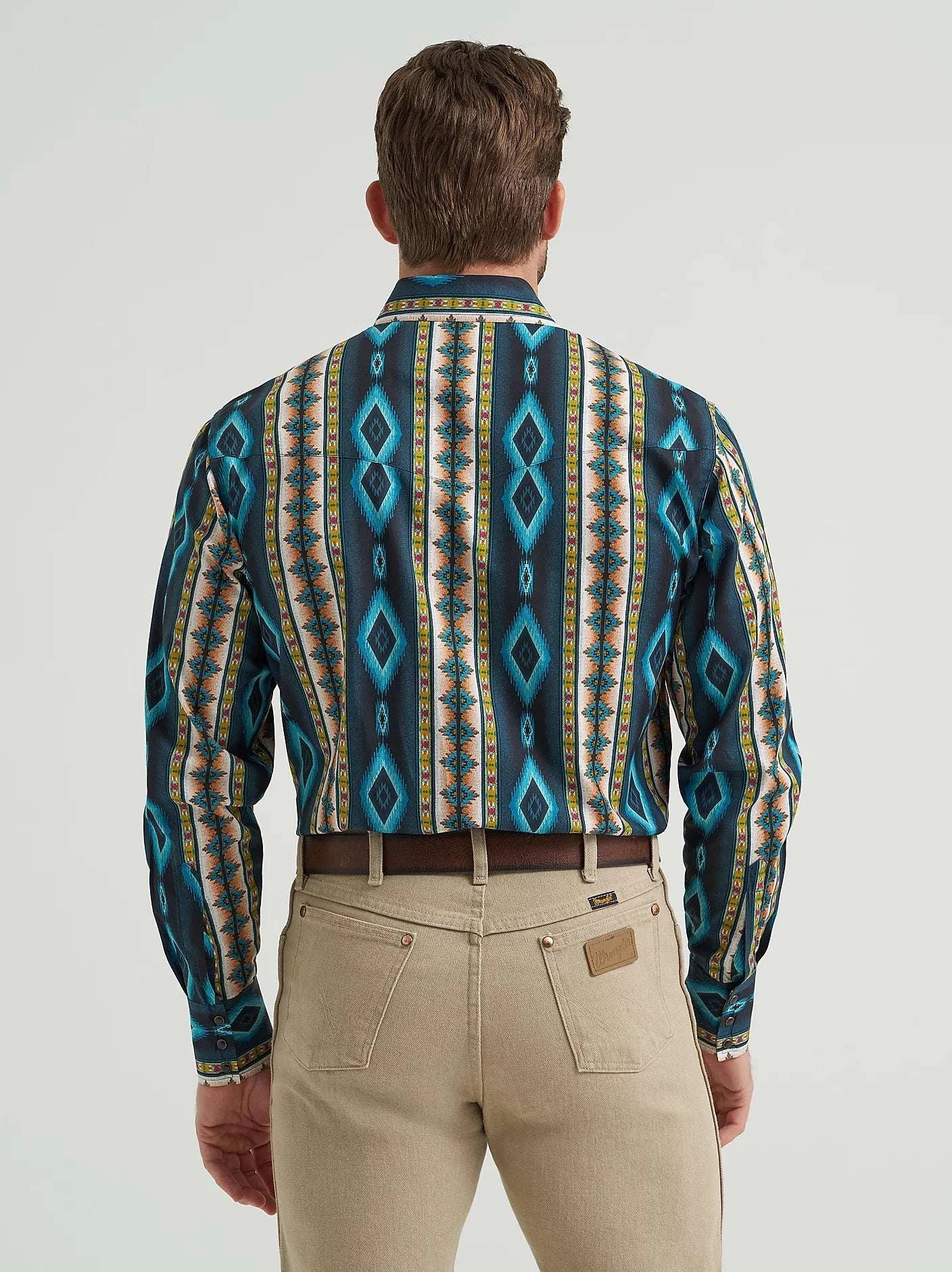 WRANGLER BLUE AZTEC LS SHIRT -112369467 Laherradurawwnc.com