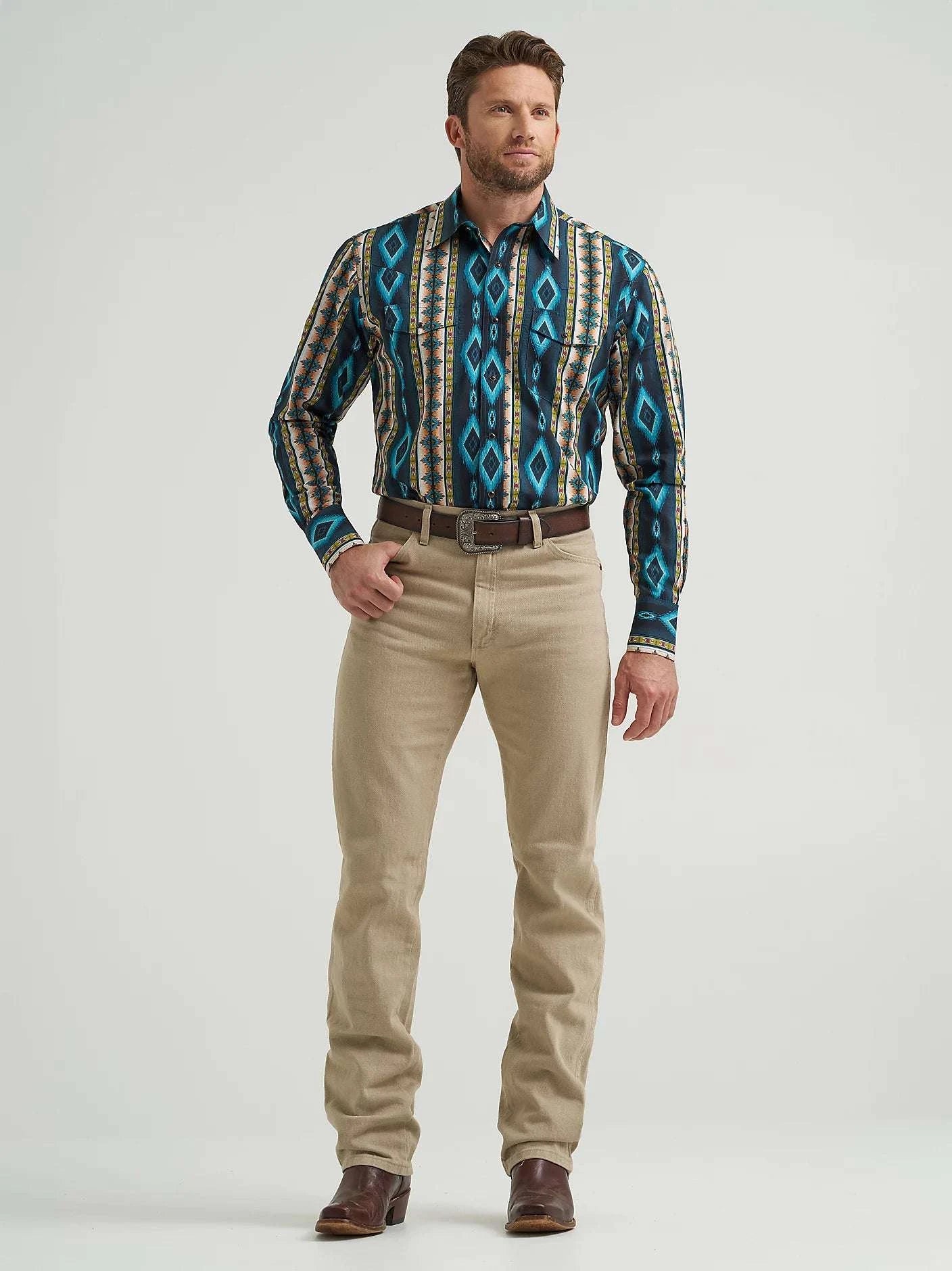 WRANGLER BLUE AZTEC LS SHIRT -112369467 Laherradurawwnc.com
