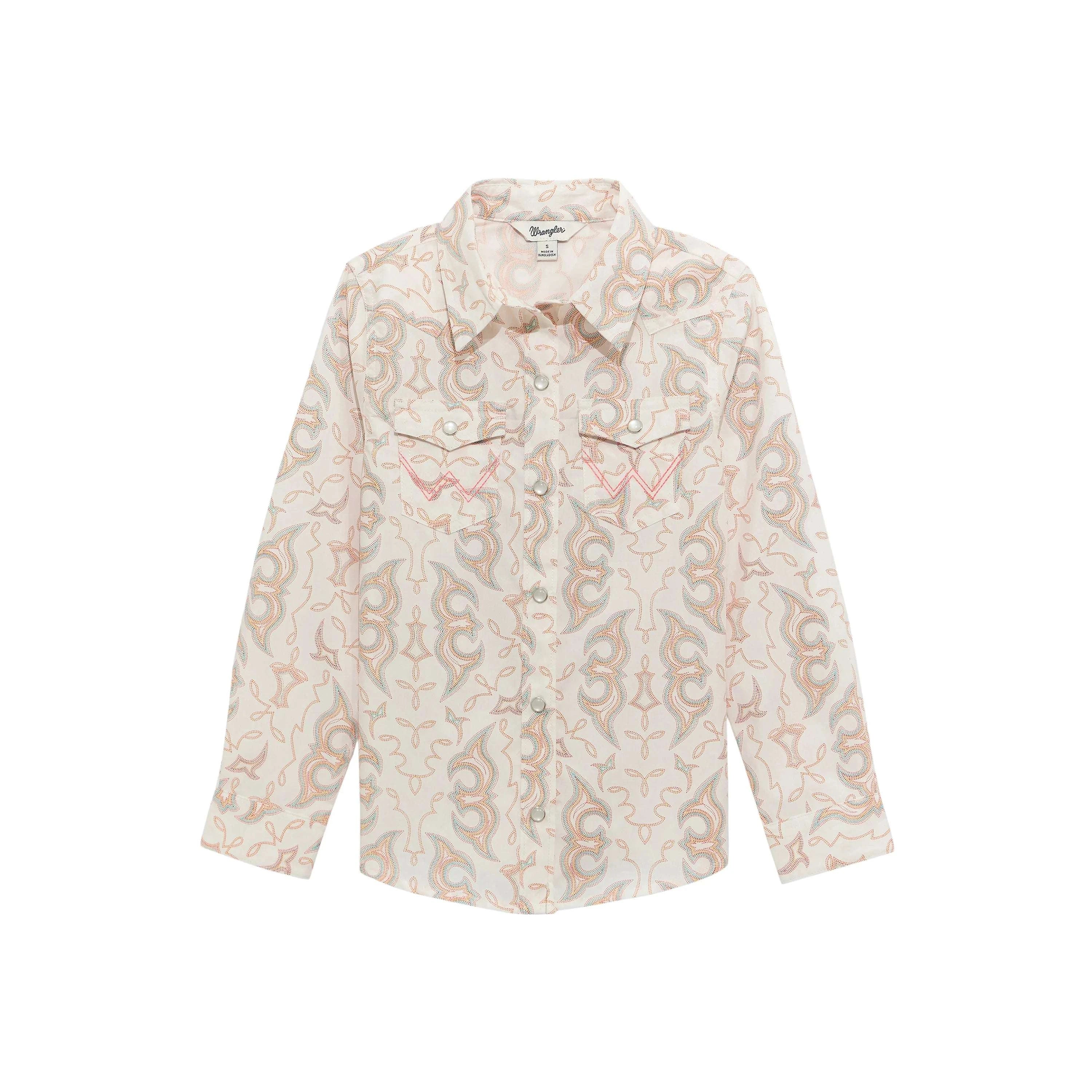 WRANGLER GIRLS PURALL SNAP PONK AND BLUE STITCHED BANDANA 112374705 Laherradurawwnc.com