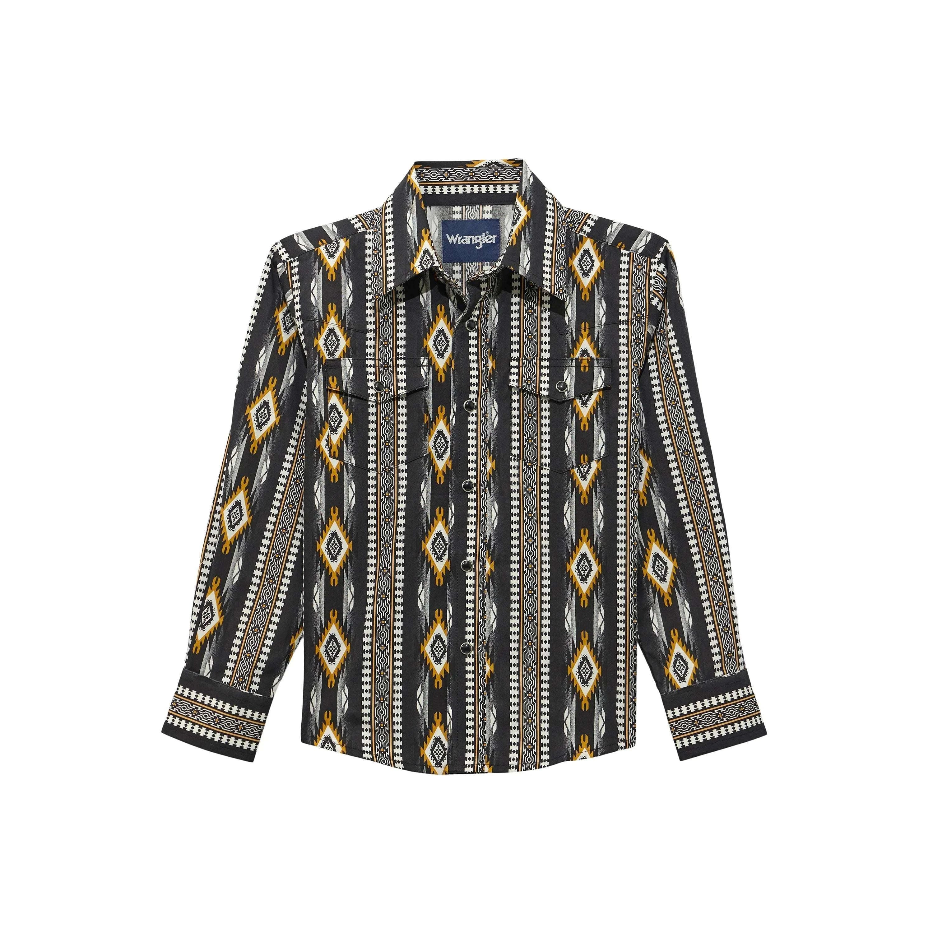 WRANGLER BOY PURAL SNAP LONG SLEEV SHIRT BLACK ORANG AZTEC SHIRT 112374911 Laherradurawwnc.com