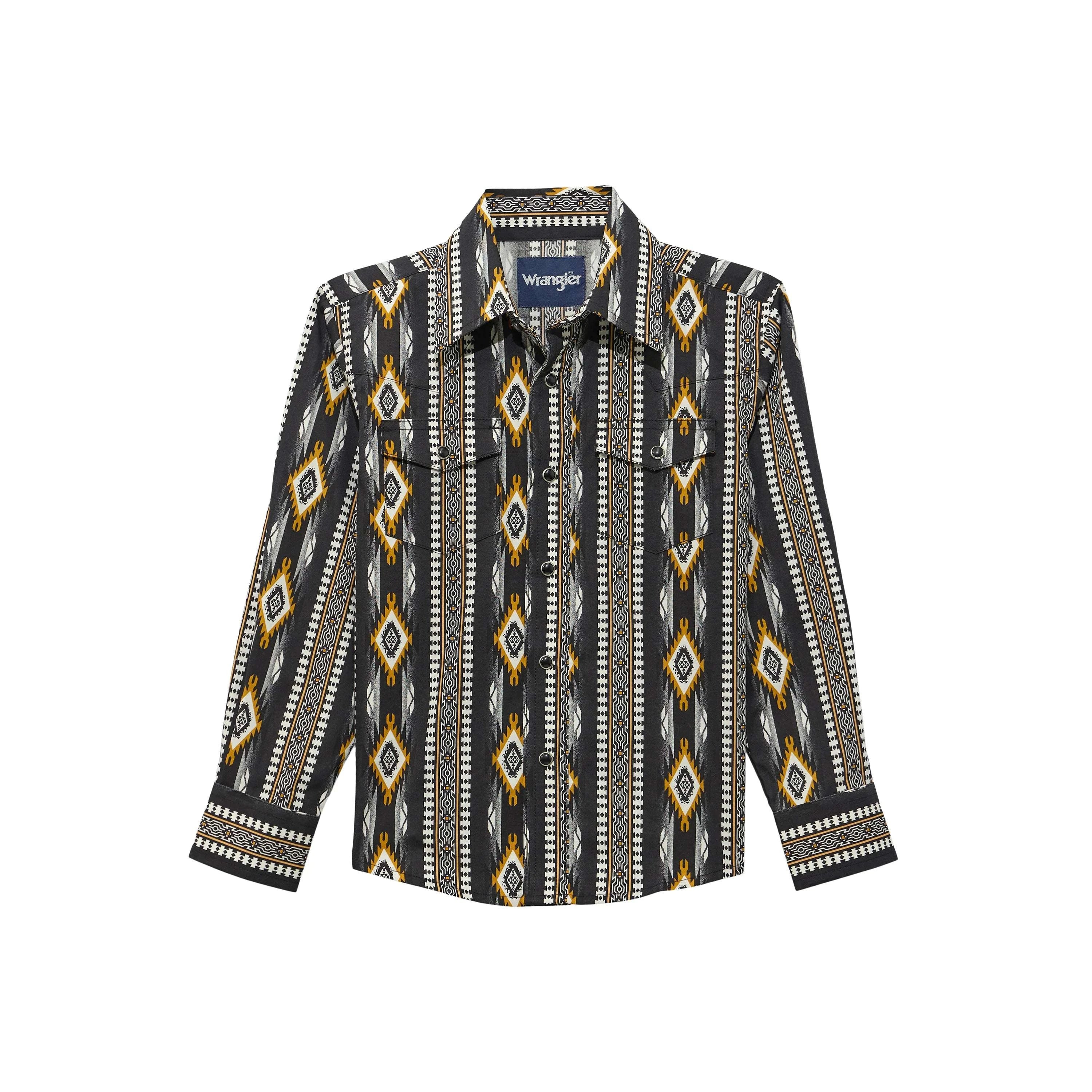 WRANGLER BOY PURAL SNAP LONG SLEEV SHIRT BLACK ORANG AZTEC SHIRT 112374911 Laherradurawwnc.com