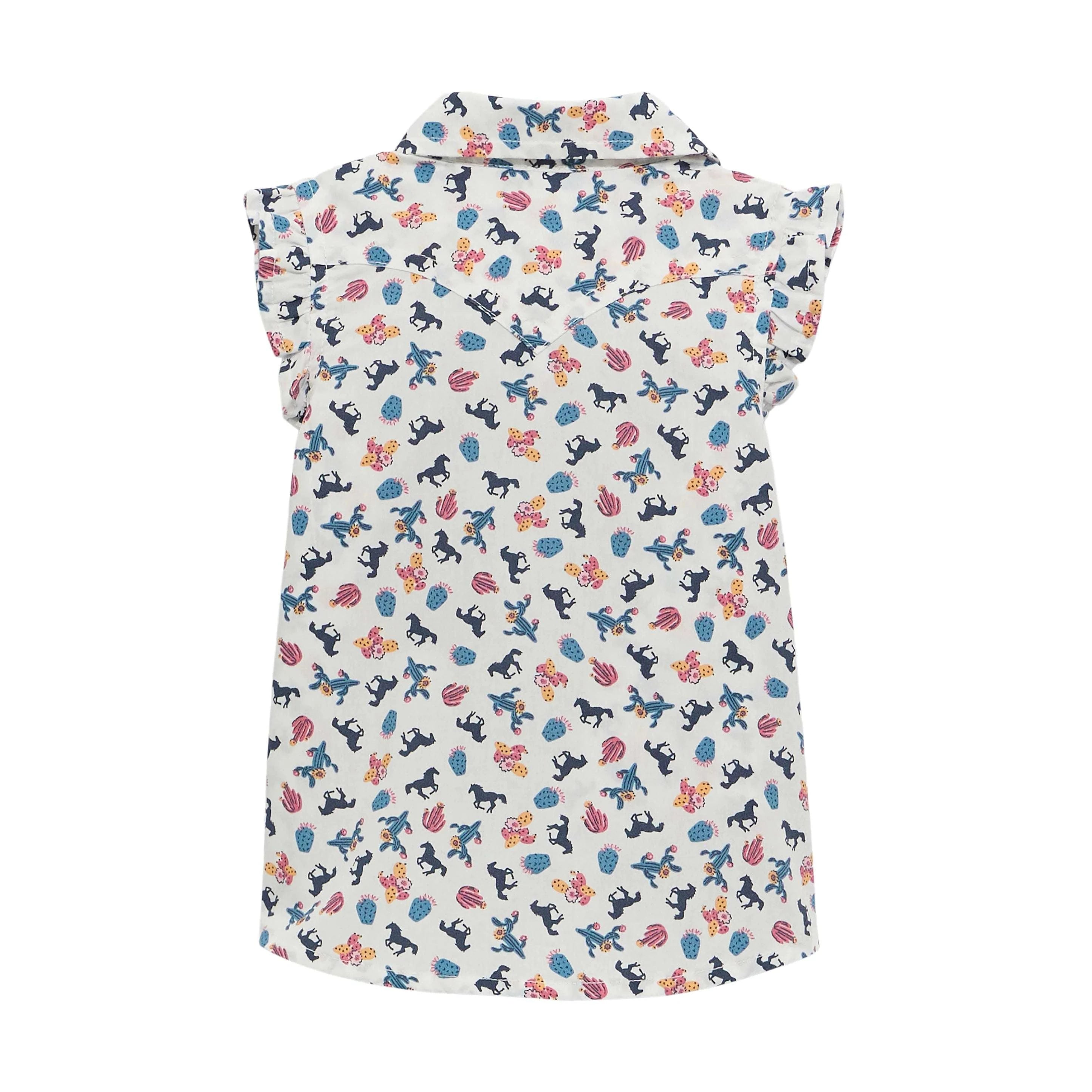 WRANGLER GIRLS PURALL SNAP SHORT SLEEVE CACTUS / HORSE SHIRT 112375235 Laherradurawwnc.com