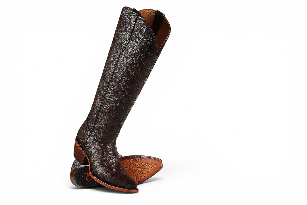 LA HERRADURA WOMEN TALL BOOT PTC/ NANCY CINCELADO FLORES CAFE SNIP TOE