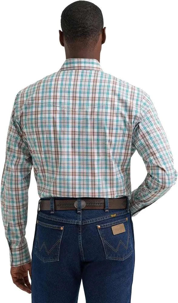 MEN WRANGLER GREEN/ BROWN STRIPED BUTTON UP SHIRT- 112379034 Laherradurawwnc.com