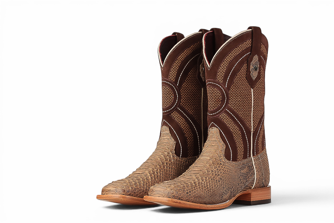 LA HERRADURA LH011 MEN’S BOOTS EXOTIC-RANCHERA PYTHON SUEDED BEIGE SQ TOE EE