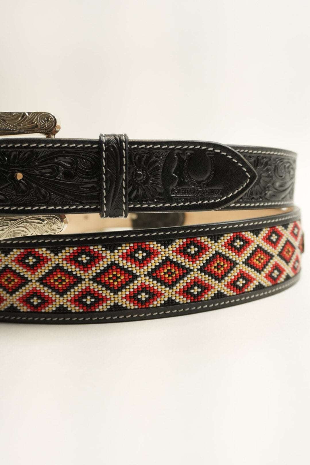 LA HERRADURA BELT AZTEC BLACK RHOMBUS RED NEW DESIGN Laherradurawwnc.com