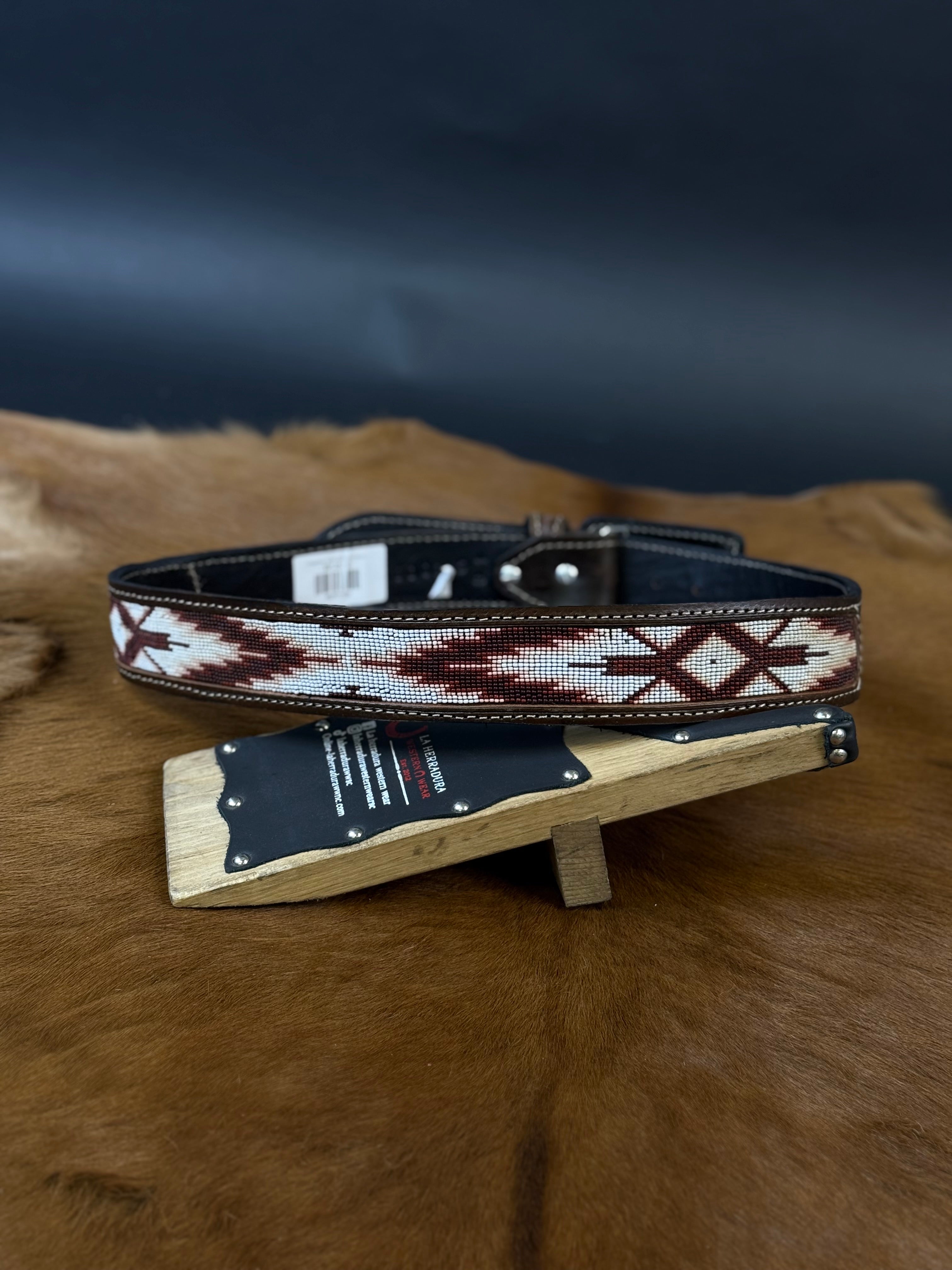 SANDOVAL SADDLERY DARK BROWN BURGUNDY AZTEC BELT