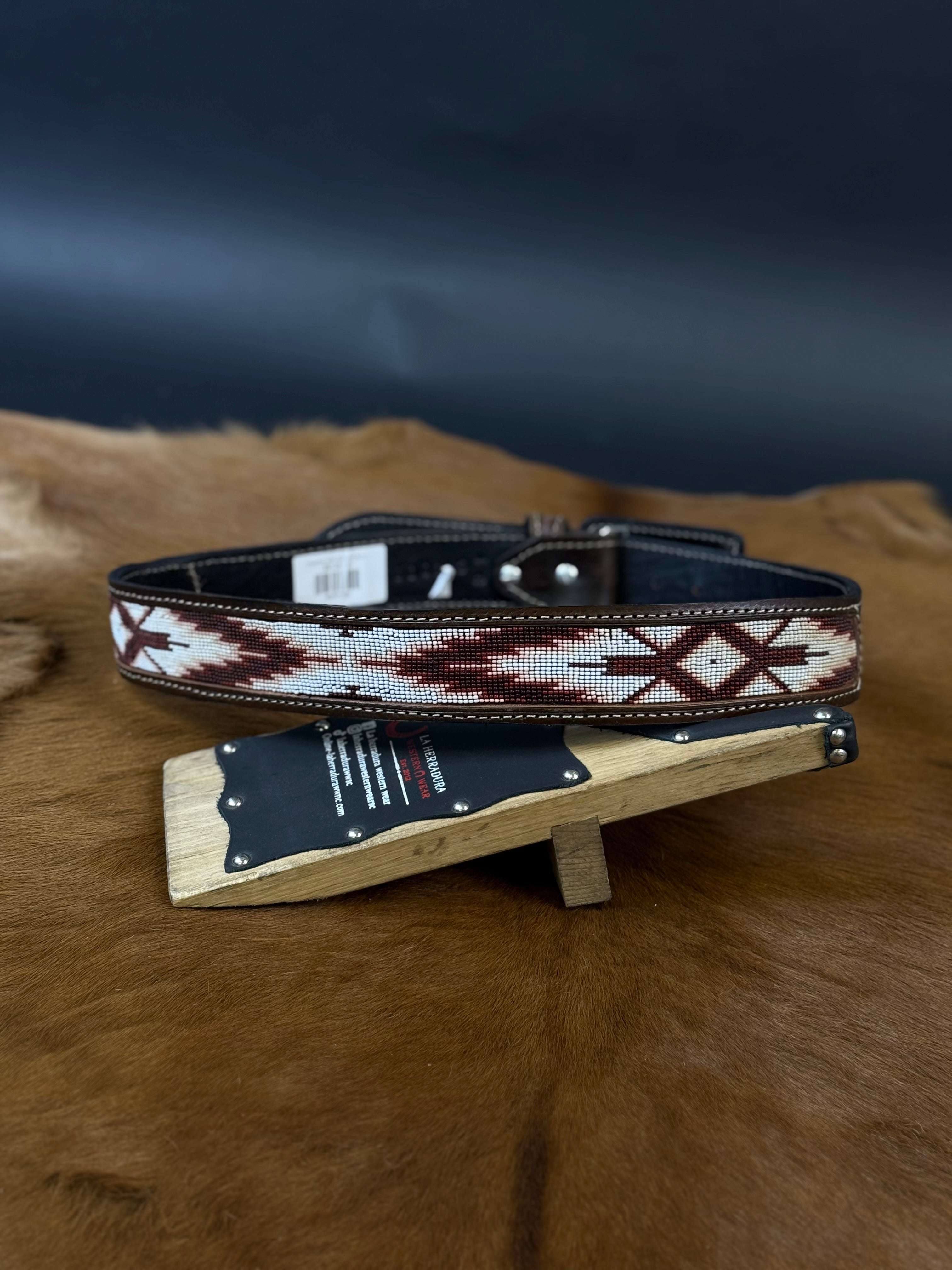 SANDOVAL SADDLERY DARK BROWN BURGUNDY AZTEC BELT Laherradurawwnc.com