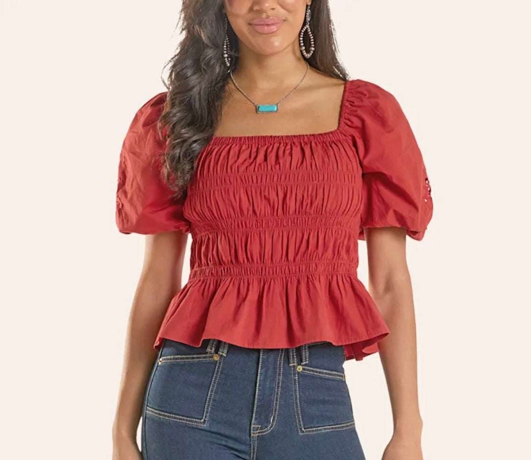 ROCK&ROLL WOMENS - RED EMBROIDERED SLEEVE TOP - BW51T08779 - La