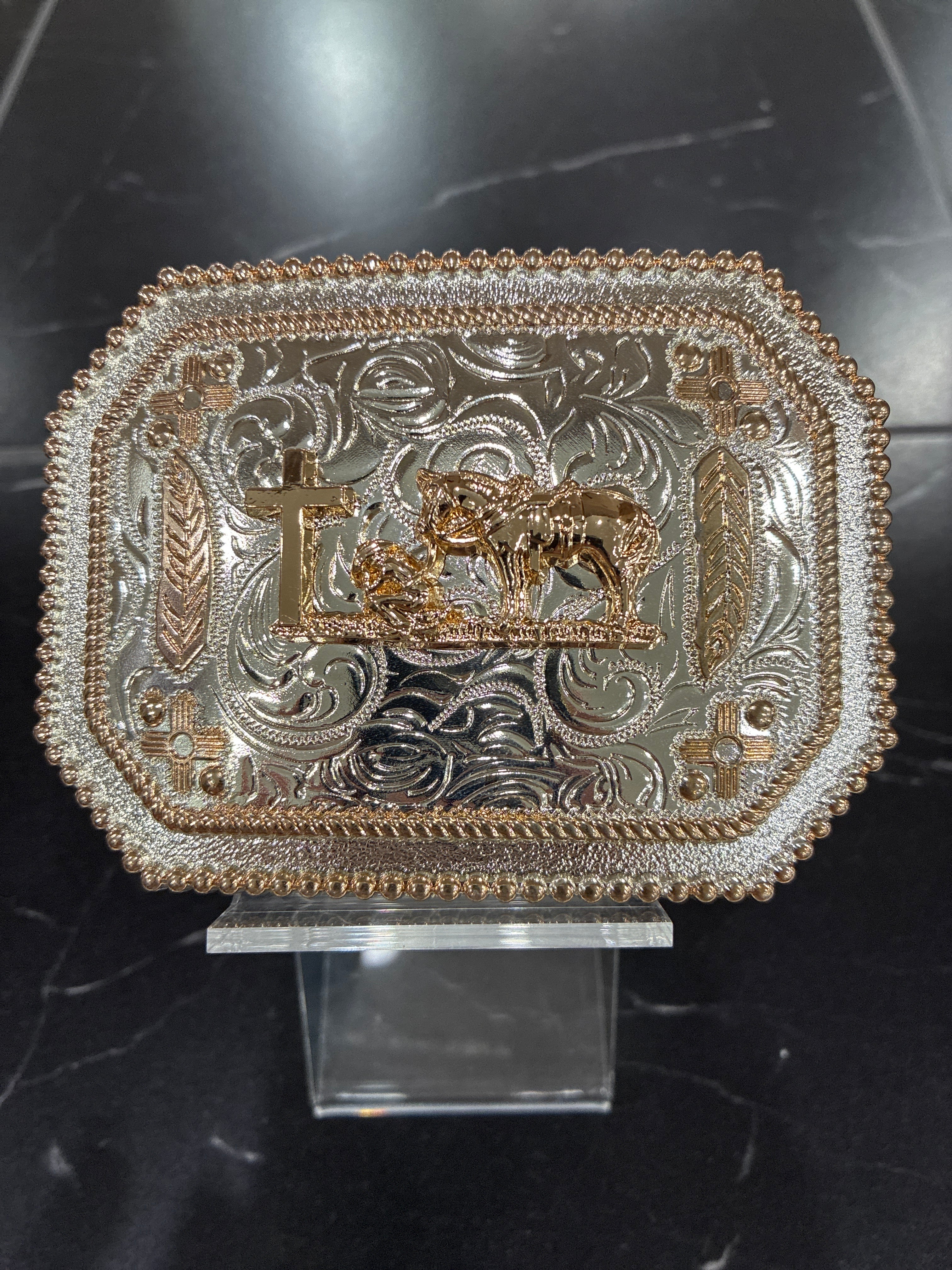 SQUARE BUCKLE PRAYING COWBOYGOLD SILVER
