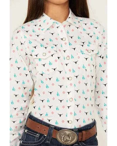 ARIAT KIDS SHIRT -GIRLS STEER GARDEN SNP LS 10048595 Laherradurawwnc.com