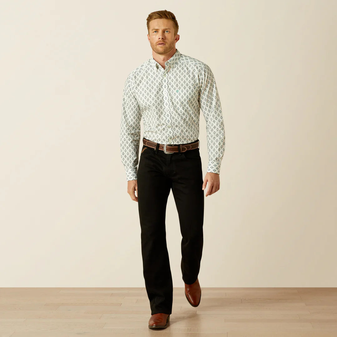 ARIAT MENS BASS FITTED WHITE BUTTON DOWN SHIRT WHITE 10062203