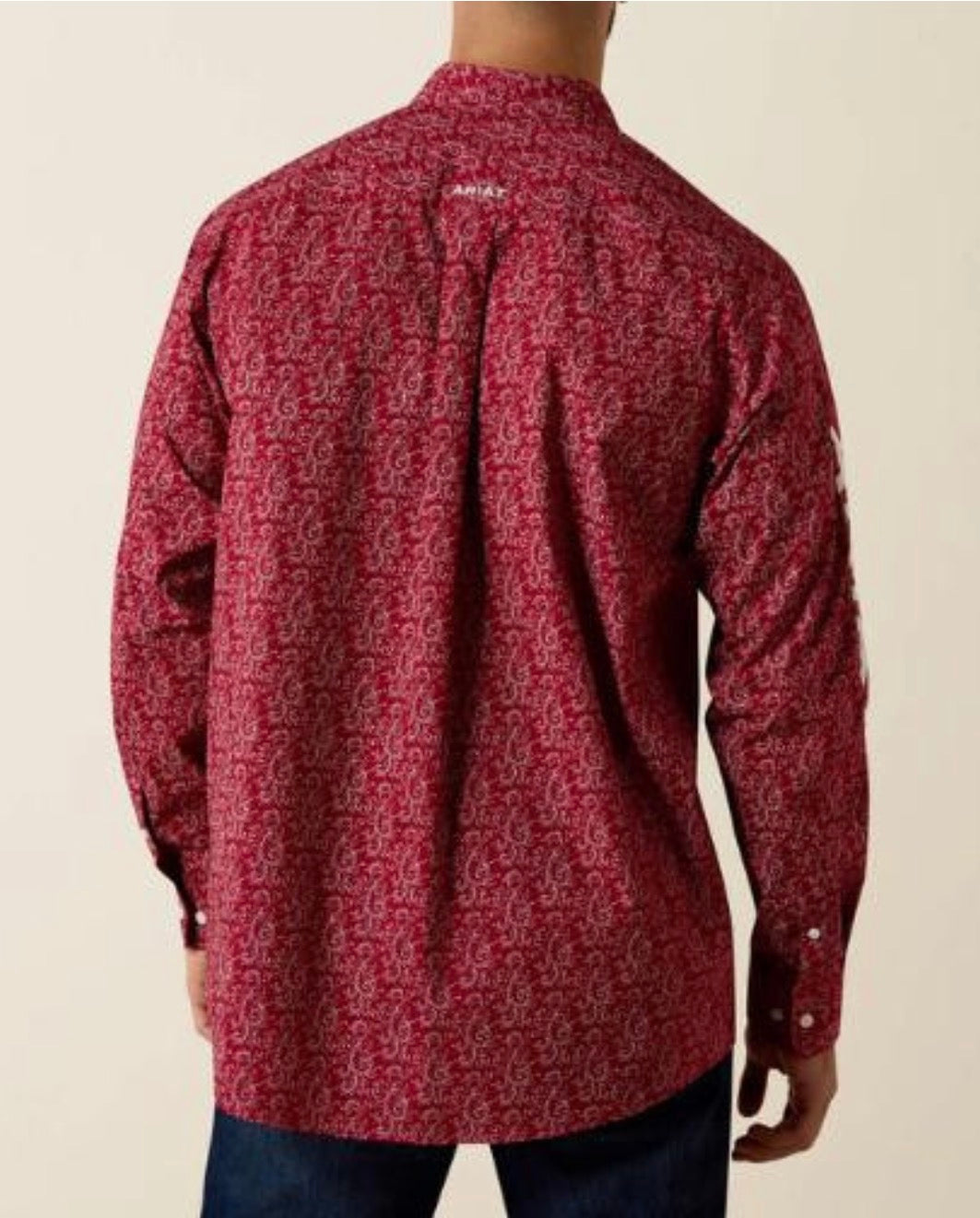 ARIAT MEN TEAM DYLAN LS SHRT RED SCROLL PRINT/WHITE 10073628