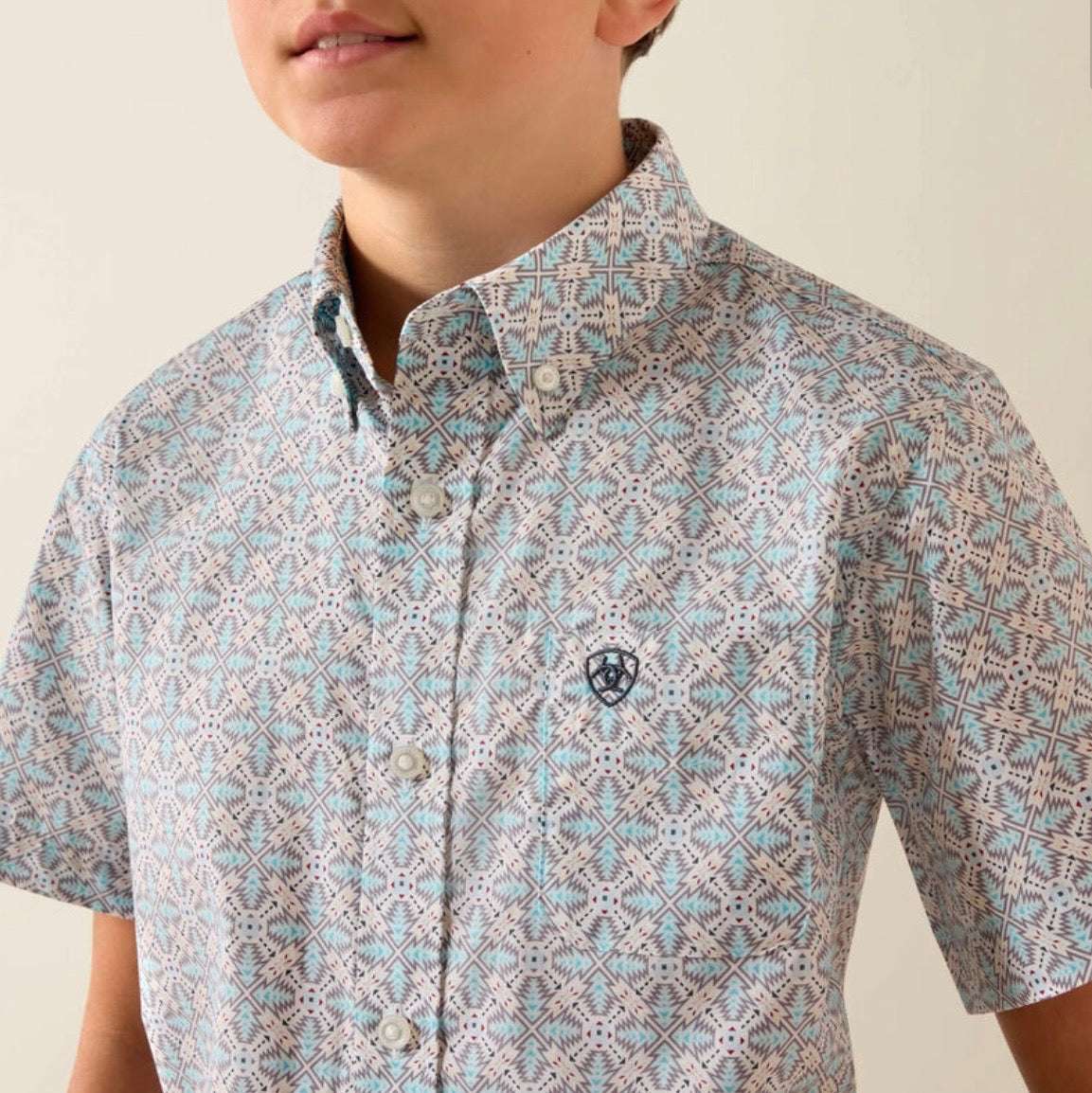 ARIAT KIDS SHIRT- BOYS BLUE ELIXIR SOUTHWEST PRINT 10071676 Laherradurawwnc.com
