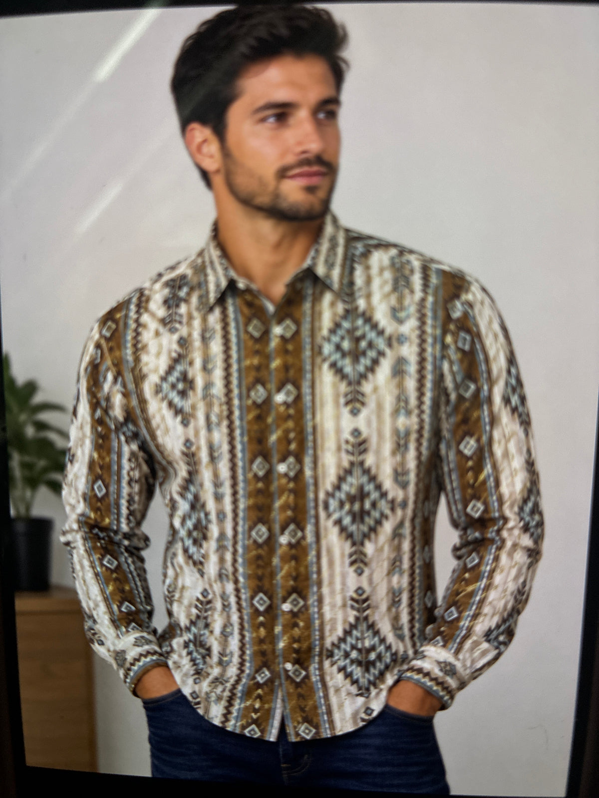 Camisa Negra de Manga Larga para Hombre Platini, Corte Moderno, Elástica, con Lámina Metálica - 102756