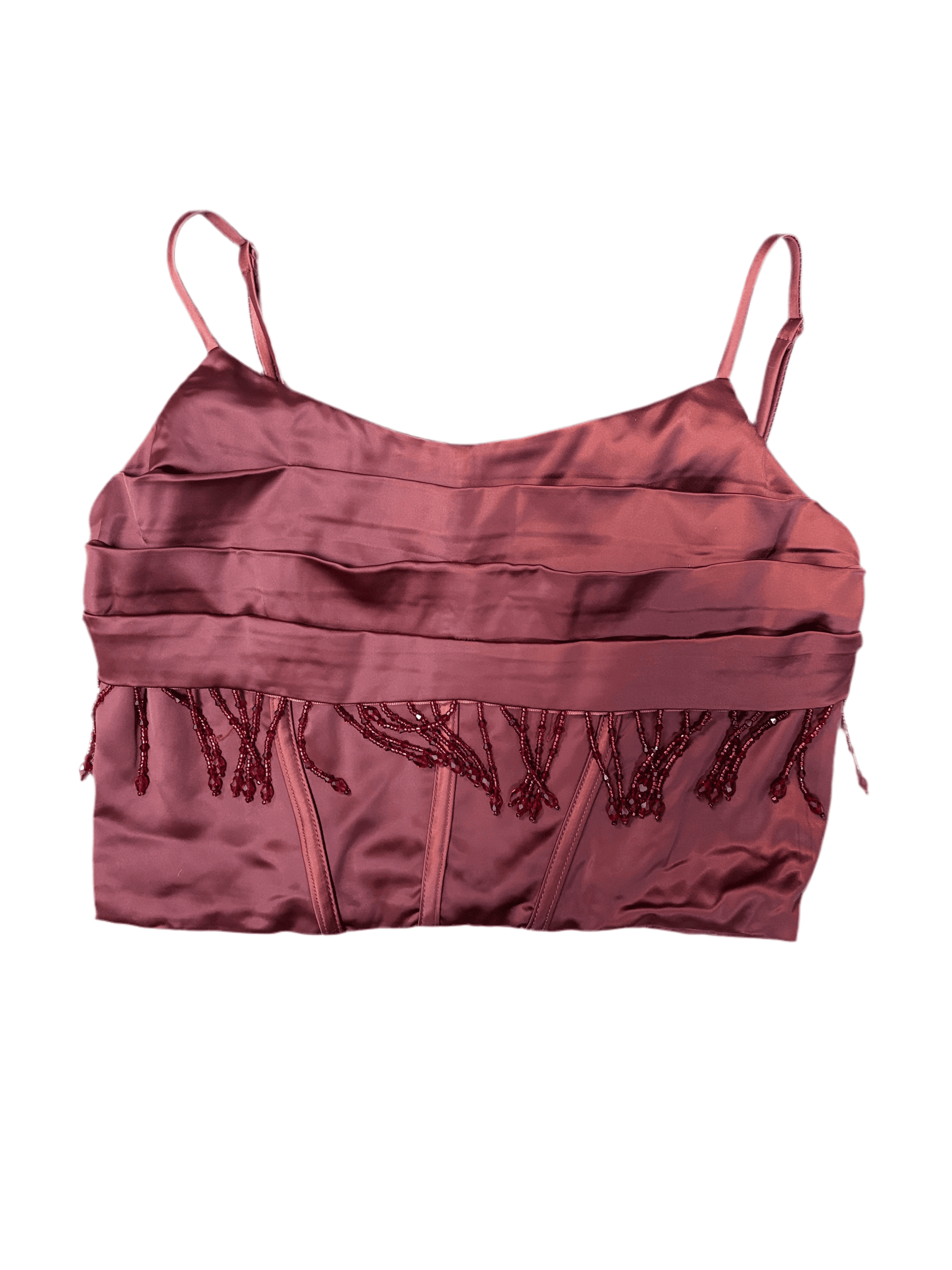 DO+BE BURGANDY CRYSTAL FRINGE SPAGHETTI STRAP TOP Laherradurawwnc.com